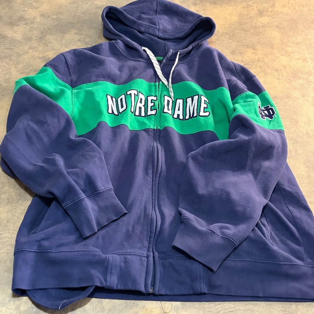 Adidas Notre Dame Hoodie Mens 2XL Navy Blue Green Full Zip y2k